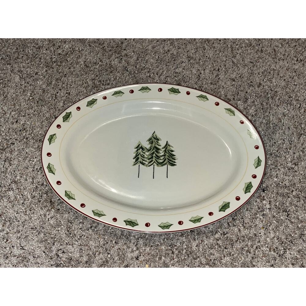 Merry Brite OVAL SERVING PLATE MBT1 Christmas Holly Tree Poinsettia Replacement